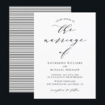 Black Minimalist Script Wedding Invitation<br><div class="desc">Simple and elegant wedding invitation featuring script,  bold typography and stripes pattern.</div>