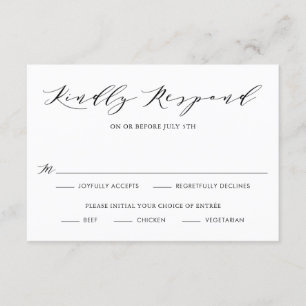 Black Minimalist Script Wedding RSVP Card