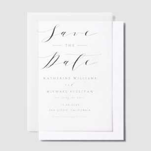 Black Minimalist Script Wedding Save The Date Vellum Invitations