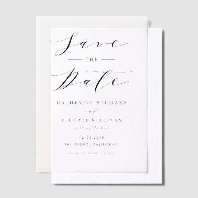 Black Minimalist Script Wedding Save The Date Vellum Invitations (Offset)
