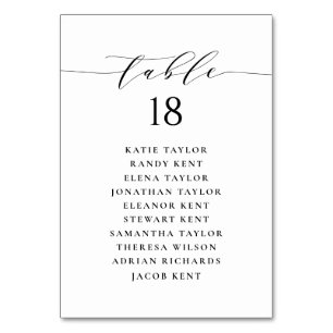 Black Minimalist Script Wedding Seating Plan Table Number