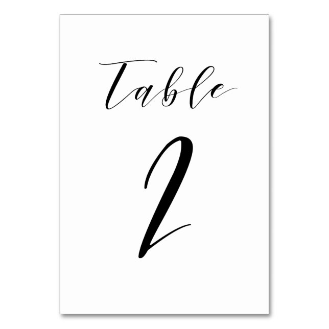 Black Minimalist Script Wedding Table Number (Front)