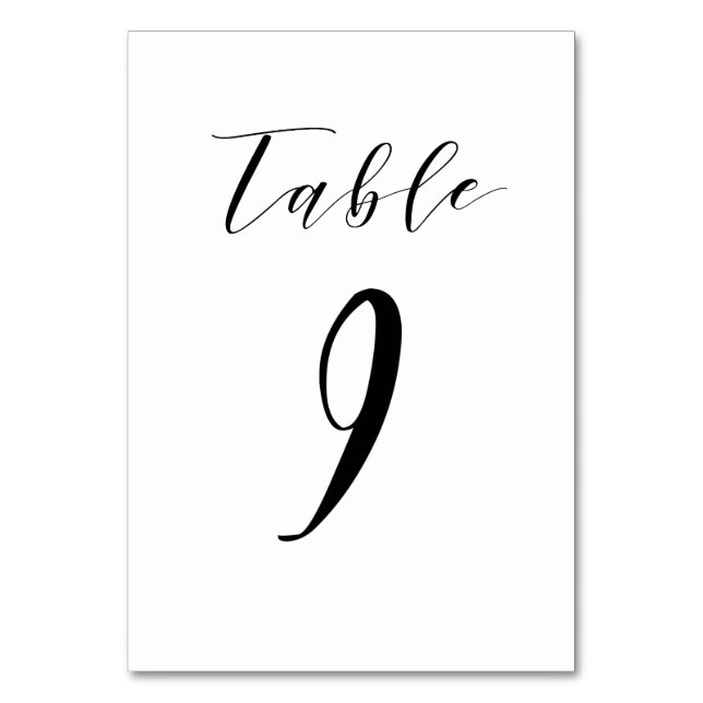 Black Minimalist Script Wedding Table Number (Front)
