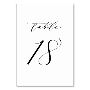 Black Minimalist Script Wedding Table Number 18