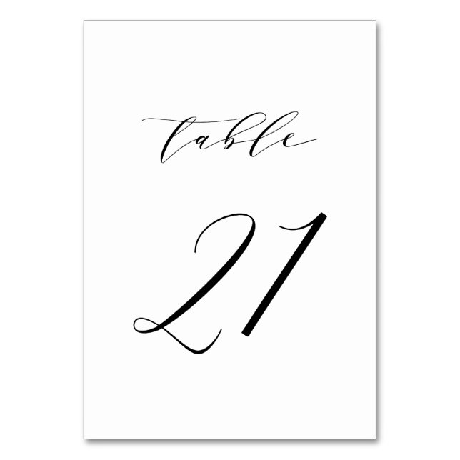 Black Minimalist Script Wedding Table Number 21 (Front)