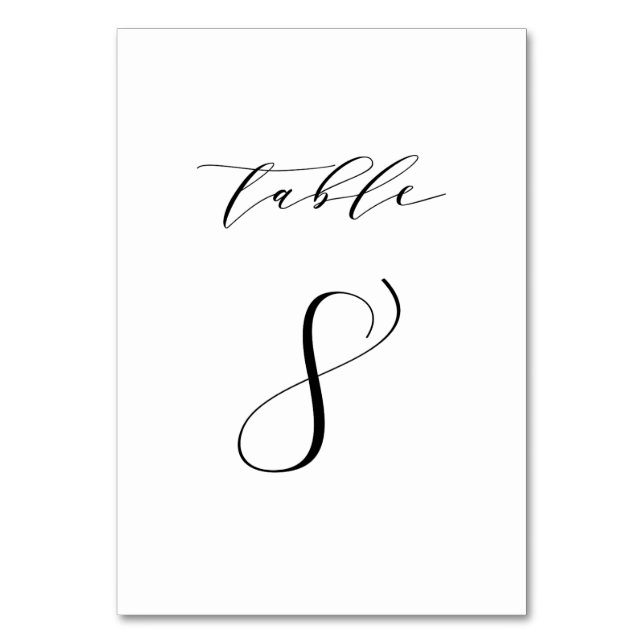 Black Minimalist Script Wedding Table Number 8 (Front)