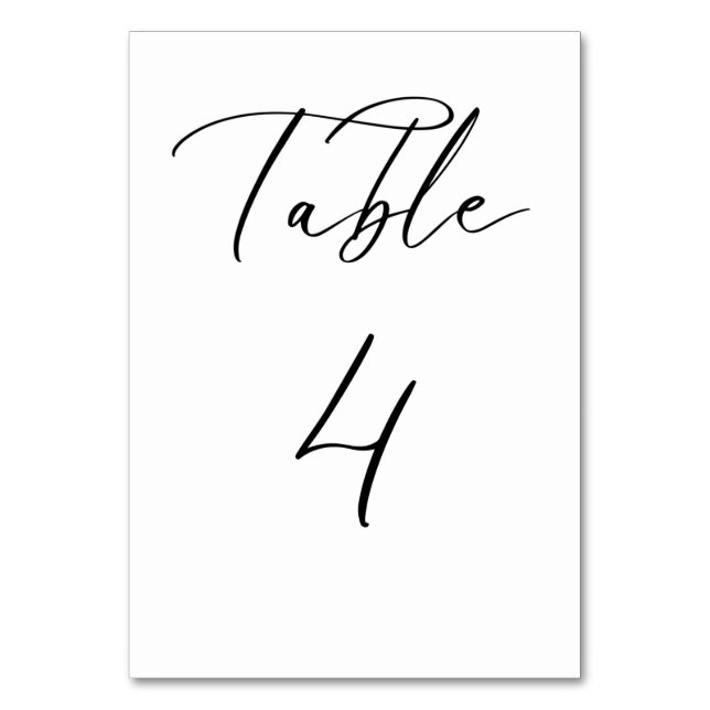 Black Minimalist Script Wedding Table Number Card (Front)