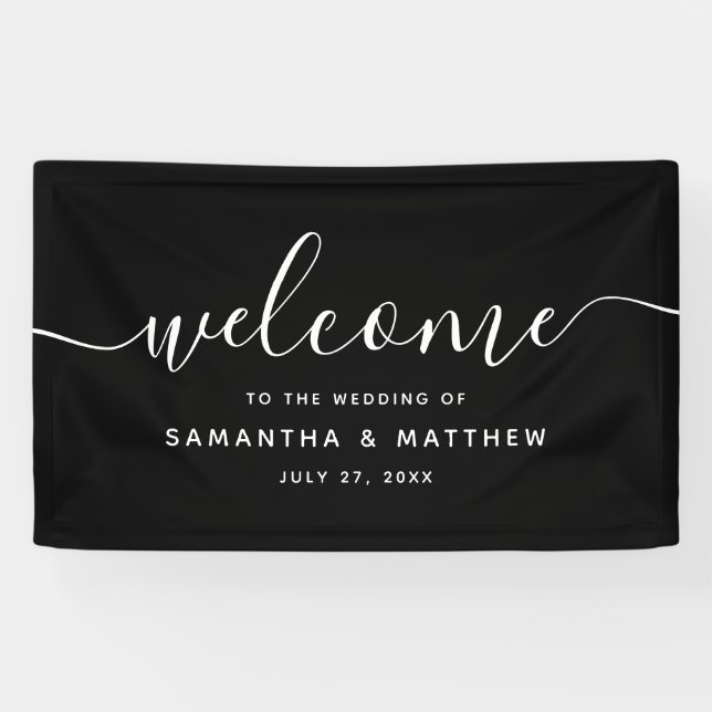 Black Minimalist Script Welcome To The Wedding Banner (Horizontal)
