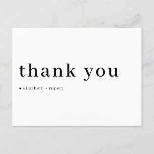 Black Minimalist Serif Script Typography Thank You Postcard