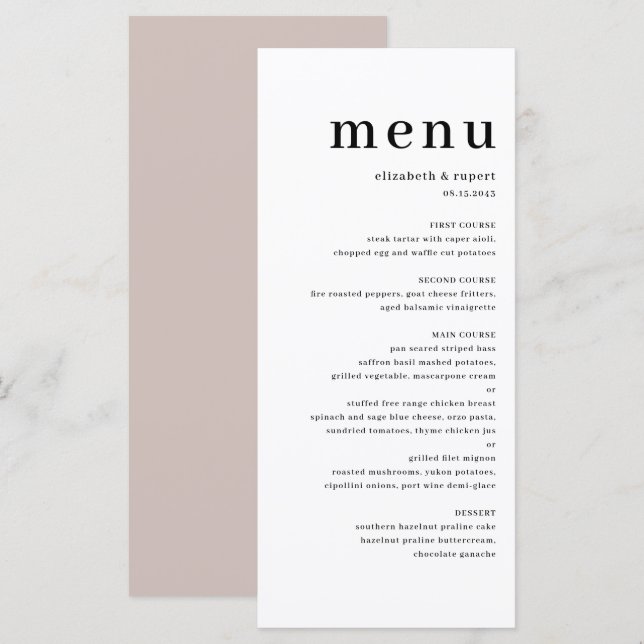 Black Minimalist Serif Script Typography Wedding Menu (Front/Back)