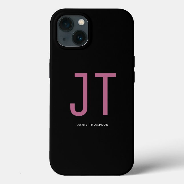 Black Minimalist Simple Modern Monogram Case-Mate iPhone Case (Back)