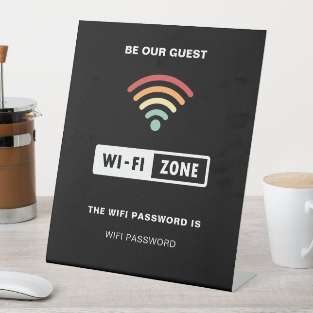 Black Minimalist Simple Wifi Password  Pedestal Sign (In SItu)