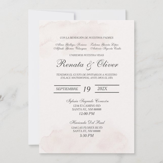 Black Minimalist Spanish Wedding Invitation (Front)
