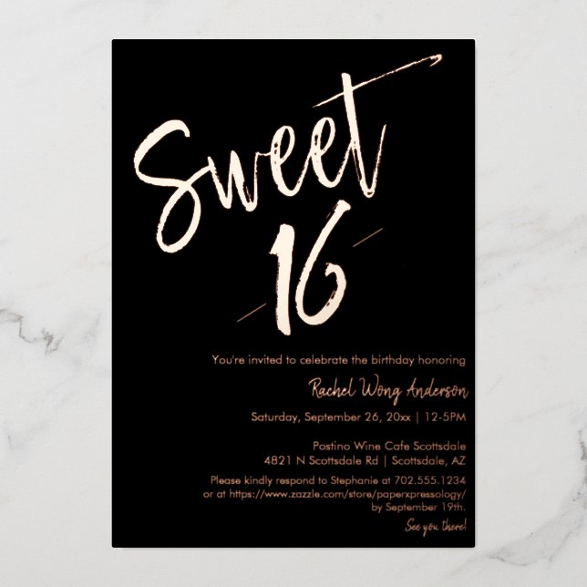 Black Minimalist Sweet 16th Birthday Rose Gold  (Front)