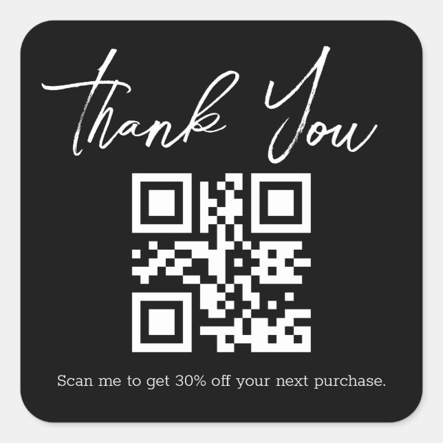 black   minimalist  thank you business qr code  square sticker (Front)