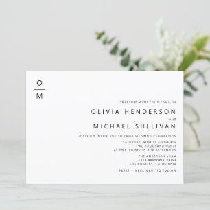 Black Minimalist Typography Monogram Wedding Invitation