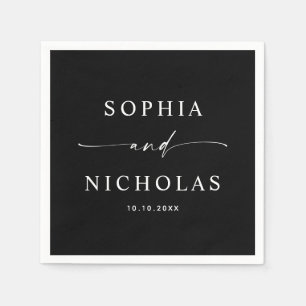 Black Minimalist Wedding   Elegant Script Cocktail Napkin