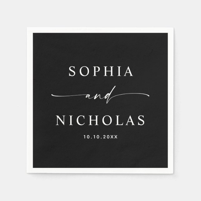 Black Minimalist Wedding | Elegant Script Cocktail Napkin (Front)