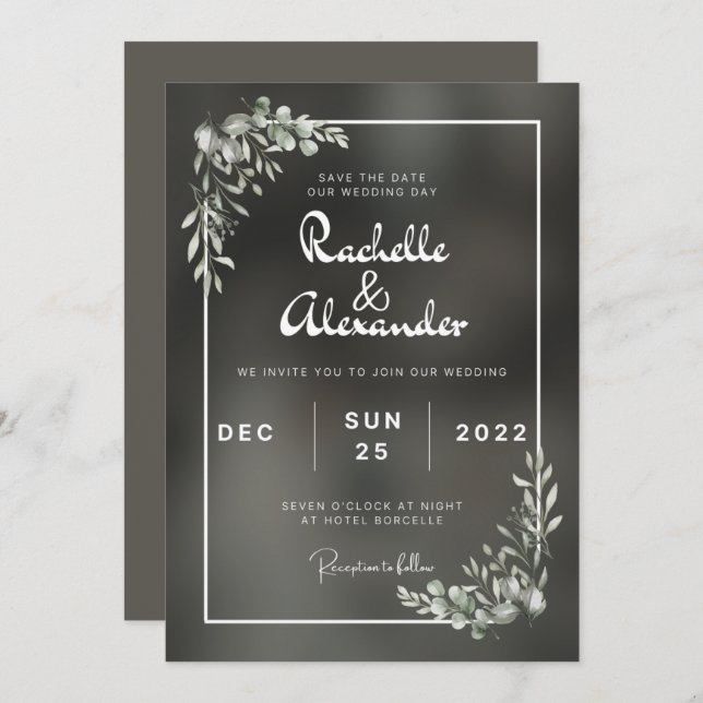 Black Minimalist Wedding Invitation (Front/Back)