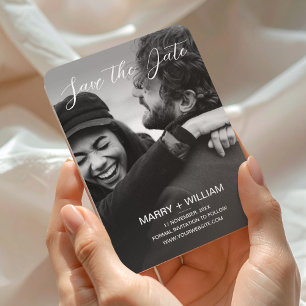 Black Minimalist Wedding Photo Save The Date Magnet