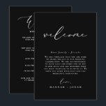 Black Minimalist Wedding program Welcome Bag card<br><div class="desc">Discover our elegant collection of black modern minimalist calligraphy wedding invitations,  signs,  and stationery. Designed for the contemporary couple,  each piece blends sleek simplicity with timeless calligraphy,  perfect for creating a chic and sophisticated wedding ambiance #zazzlemade</div>