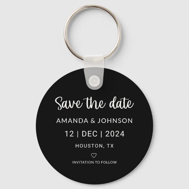 Black Minimalist Wedding Save the Date QR Code  Keychain (Front)