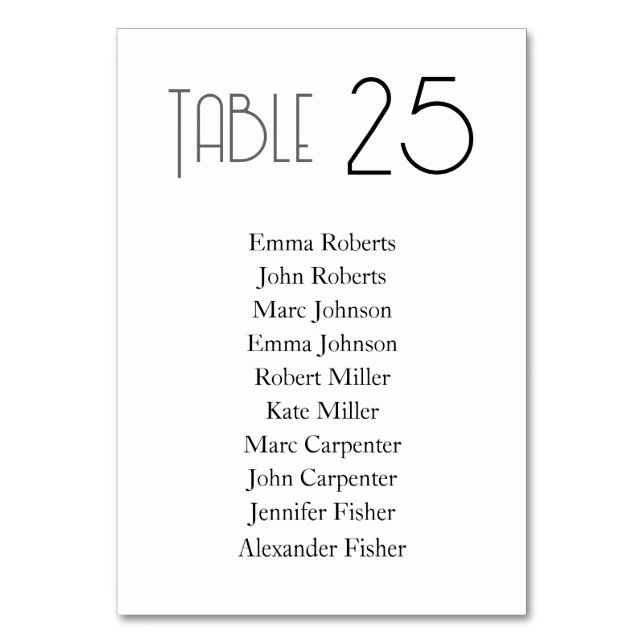 Black Minimalist Wedding Seating Plan Table Number (Front)