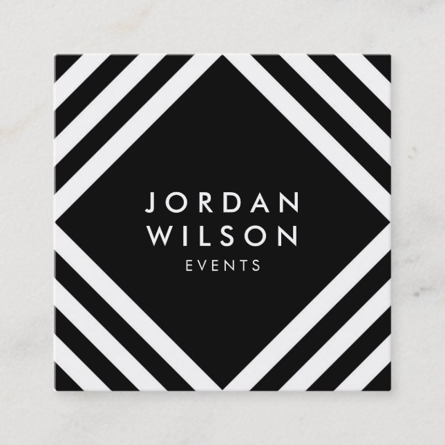 Black Minimalist White Square Lines Geometric Business Card (Front)