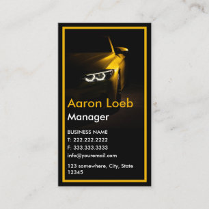 Black Minimalist Yellow Line Car Dark qr code Business Card