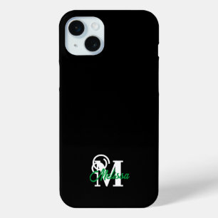 Black minimalistic monogramed  iPhone 15 mini case