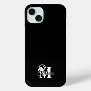 Black minimalistic monogramed iPhone 15 mini case