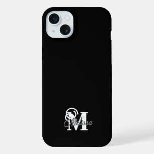 Black minimalistic monogramed iPhone 15 plus case