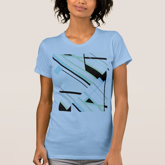 Black Mint Aqua Diagonal Lines Abstract Design T-Shirt (Front)