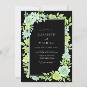 Black Mint Foliage Eucalyptus Wedding Invitation