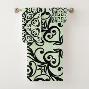 BLACK MINT GREEN ABSTRACT STYLE BATHROOM TOWEL SET
