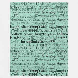 Black Mint Green Inspirational Words Fleece Blanket