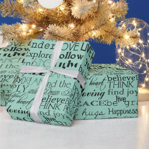 Black Mint Green Inspirational Words Wrapping Paper