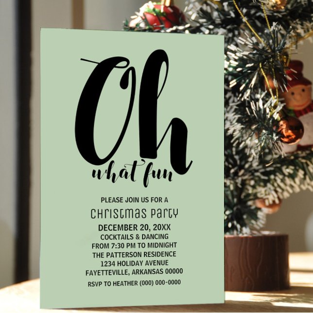 Black Mint Green Oh What Fun Holiday Party Invite (Black and Mint Green Oh What Fun Holiday Party Invite)