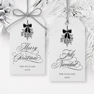 Black Mistletoe Merry Christmas   Feliz Navidad  Gift Tags