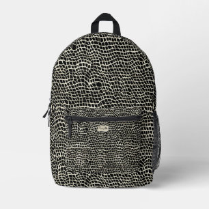 Black Mock Snakeskin Print Printed Backpack