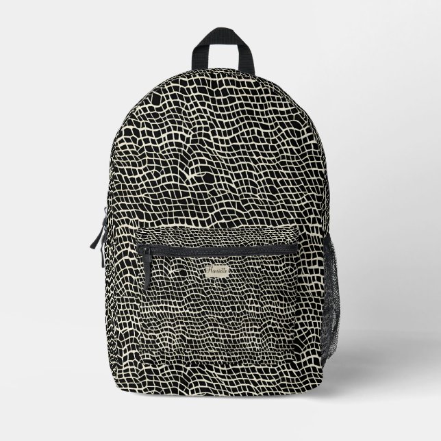 Black Mock Snakeskin Print Printed Backpack (Front)