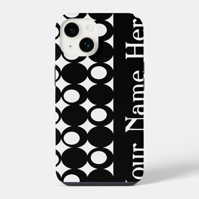 Black Mod Ball Design with name iPhone Case (Back)