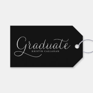 Black Mod Minimalist Script Graduation Gift Tag