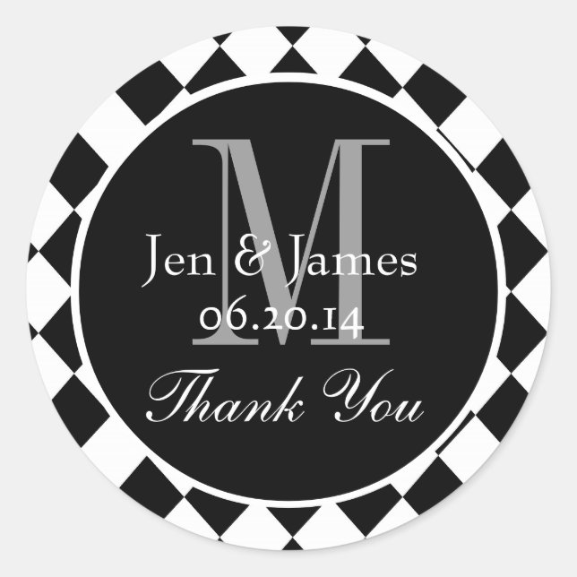 Black Mod Pattern Wedding Favour Thank You Classic Round Sticker (Front)