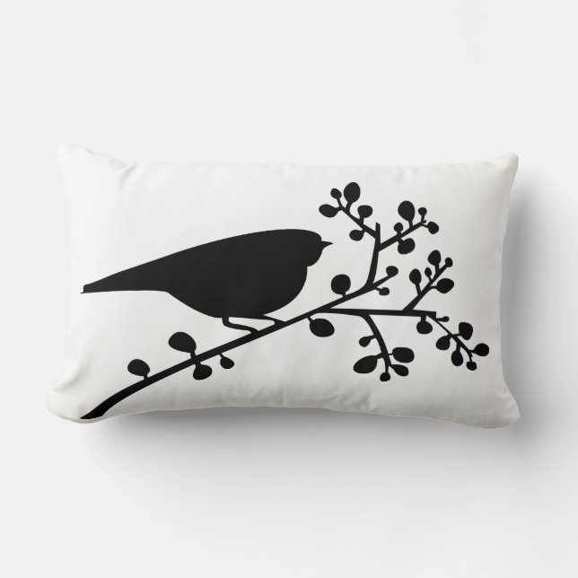 Black Mod Single Bird & Berries {pick your colour} Lumbar Pillow (Front)