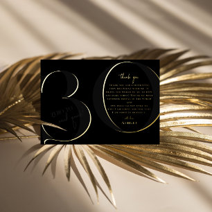 Black Modern 30th Birthday Party Thank You