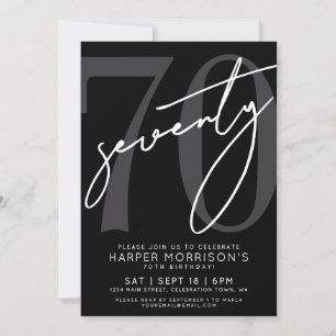 Black Modern 70th Birthday Party Invitation