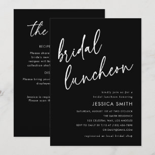 Black Modern All-in-One QR Code Bridal Luncheon Invitation