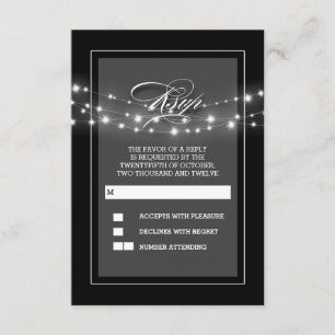 Black modern and elegant string lights RSVP card