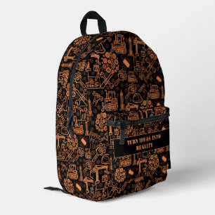 black modern  Architectural Blueprint Engineer Printed Backpack